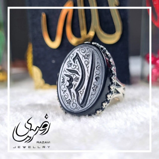 انگشتر مردانه آلیاژ نقره روس عقیق مشکی حکاکی حسبی الله